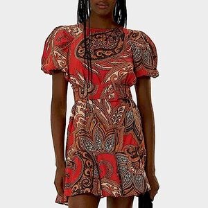 Farm Rio Paisley Long Sleeve Belted Mini Dress, NEW